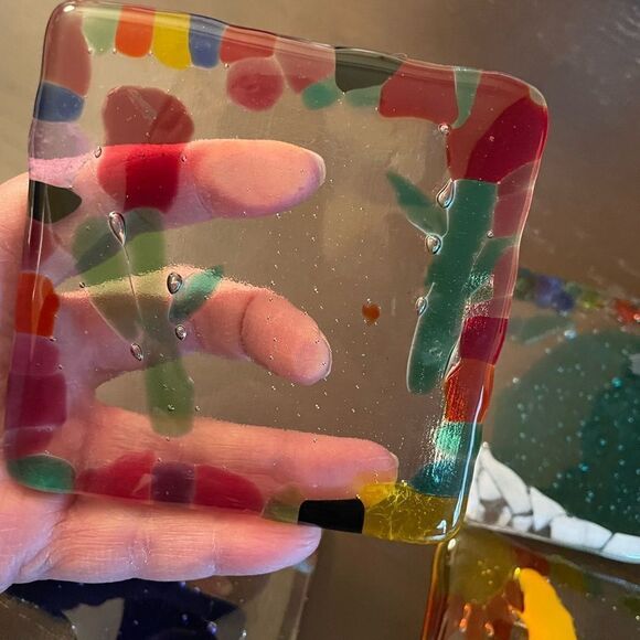 Glass Mosaic Colorful Coasters Yard Art set of 4 - Picture 8 of 13